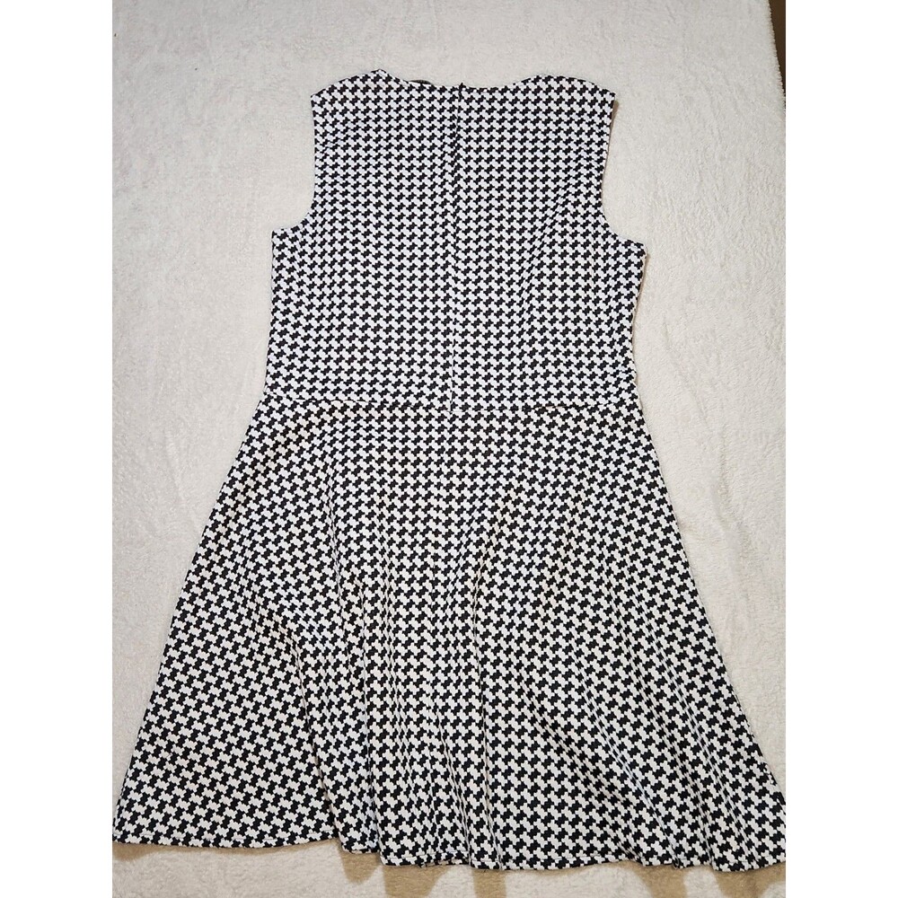 Chaps Houndstooth Herringbone Fit & Flare Dress Women's 16 Black and White EUC - Picture 9 of 9